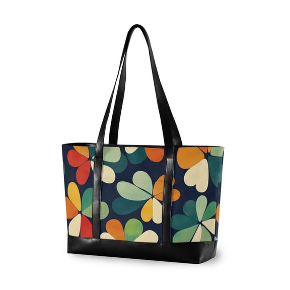 FORMRS Canvas Laptop Tote Bag for Women with 15.6" Computer Compartments Shoulder Handbag, Green Clover Pattern