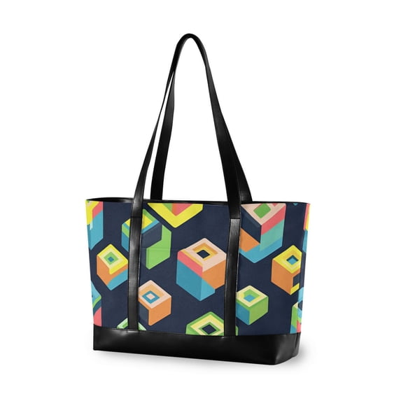 FORMRS Canvas Laptop Tote Bag for Women with 15.6" Computer Compartments Shoulder Handbag, Green Cubes