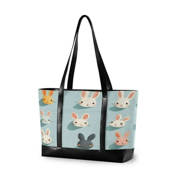 FORMRS Canvas Laptop Tote Bag for Women with 15.6" Computer Compartments Shoulder Handbag, Green Cute Rabbits