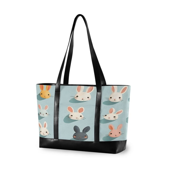 FORMRS Canvas Laptop Tote Bag for Women with 15.6" Computer Compartments Shoulder Handbag, Green Cute Rabbits