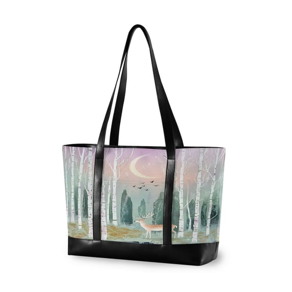 FORMRS Canvas Laptop Tote Bag for Women with 15.6" Computer Compartments Shoulder Handbag, Green Deer