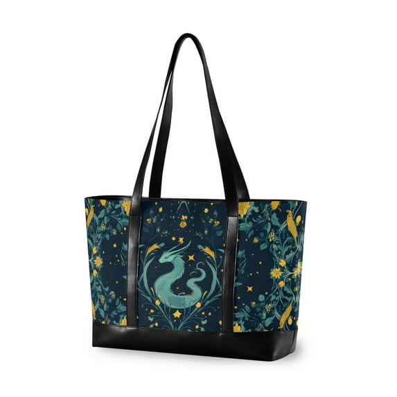 FORMRS Laptop Tote Bag for Women with 15.6" Computer Compartments Handbag, Green Dragon Flowers