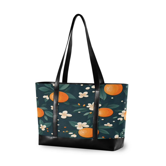 FORMRS Canvas Laptop Tote Bag for Women with 15.6" Computer Compartments Shoulder Handbag, Green Floral Oranges