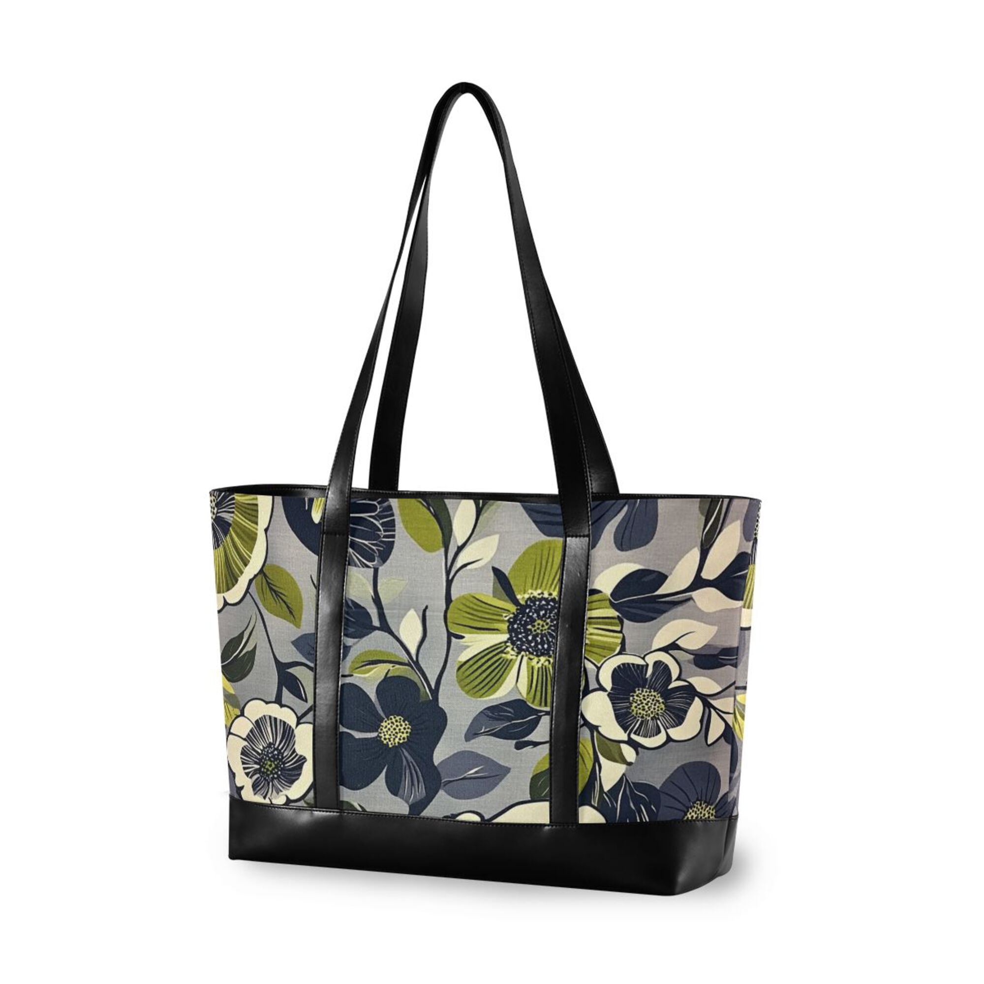 FORMRS Canvas Laptop Tote Bag for Women with 15.6" Computer Compartments Shoulder Handbag, Green Floral