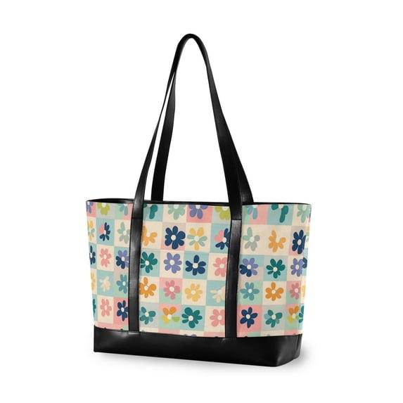 FORMRS Canvas Laptop Tote Bag for Women with 15.6" Computer Compartments Shoulder Handbag, Green Floral