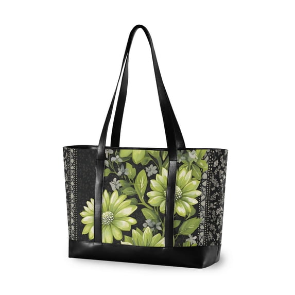 FORMRS Canvas Laptop Tote Bag for Women with 15.6" Computer Compartments Shoulder Handbag, Green Flowers