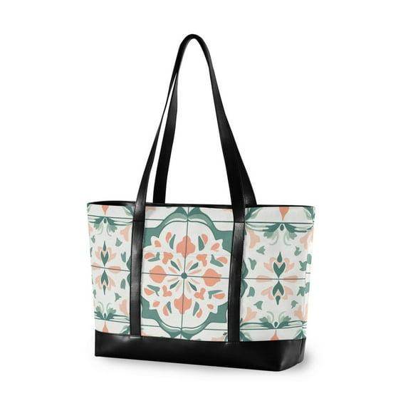FORMRS Laptop Tote Bag for Women with 15.6" Computer Compartments Handbag, Green Geometric Pattern