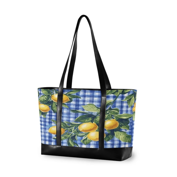 FORMRS Canvas Laptop Tote Bag for Women with 15.6" Computer Compartments Shoulder Handbag, Green Lemon Plaid
