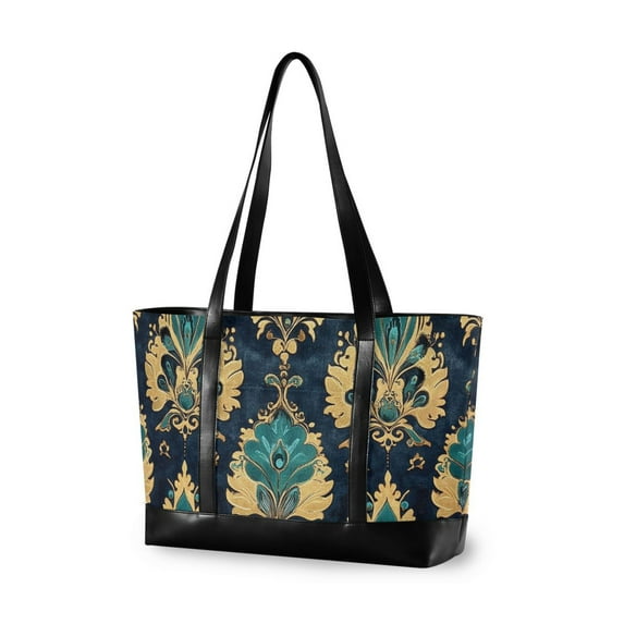 FORMRS Laptop Tote Bag for Women with 15.6" Computer Compartments Handbag, Green Peacock Pattern