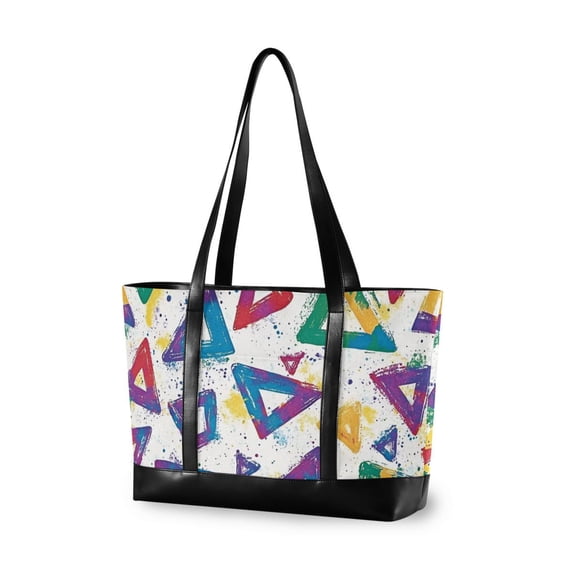 FORMRS Canvas Laptop Tote Bag for Women with 15.6" Computer Compartments Shoulder Handbag, Green Simple Triangles