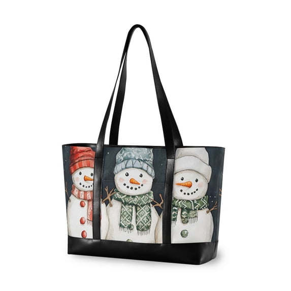 FORMRS Canvas Laptop Tote Bag for Women with 15.6" Computer Compartments Shoulder Handbag, Green Snowmen