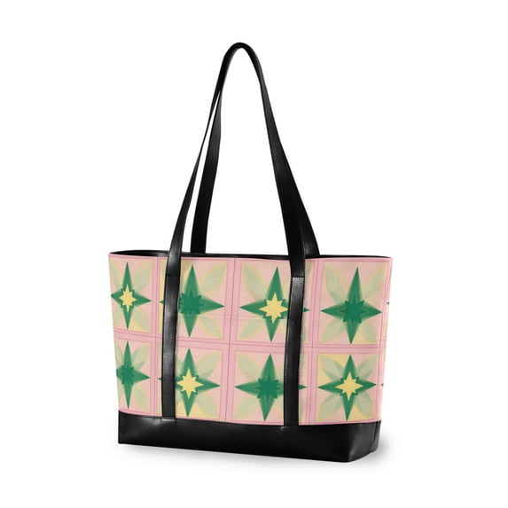 FORMRS Canvas Laptop Tote Bag for Women with 15.6" Computer Compartments Shoulder Handbag, Green Symmetrical Stars