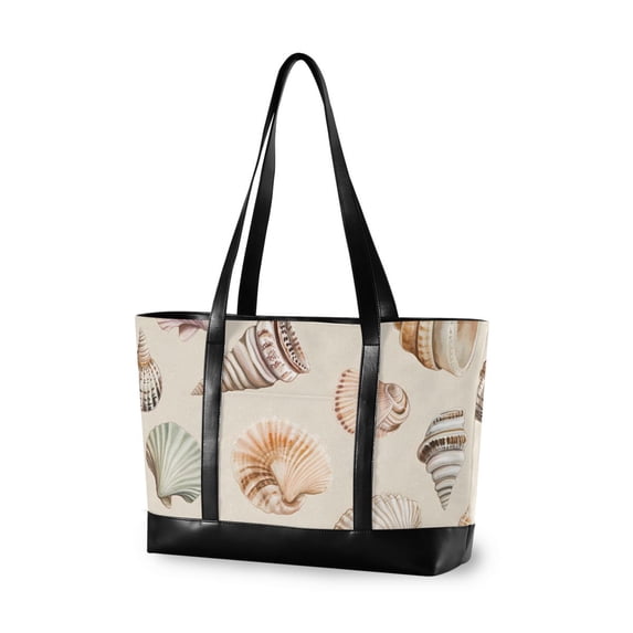 FORMRS Canvas Laptop Tote Bag for Women with 15.6" Computer Compartments Shoulder Handbag, Green Watercolor Seashells