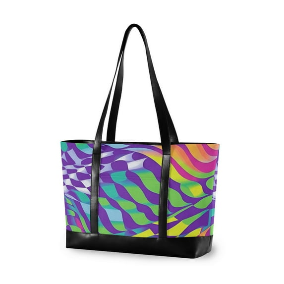 FORMRS Laptop Tote Bag for Women with 15.6" Computer Compartments Handbag, Green Wavy Pattern