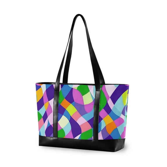 FORMRS Canvas Laptop Tote Bag for Women with 15.6" Computer Compartments Shoulder Handbag, Green Wavy Plaid