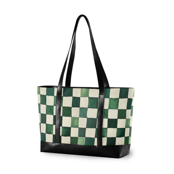 FORMRS Laptop Tote Bag for Women with 15.6" Computer Compartments Handbag, Green and White Plaid Pattern