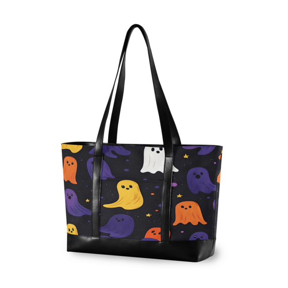 FORMRS Canvas Laptop Tote Bag for Women with 15.6" Computer Compartments Shoulder Handbag, Halloween Colorful Ghosts