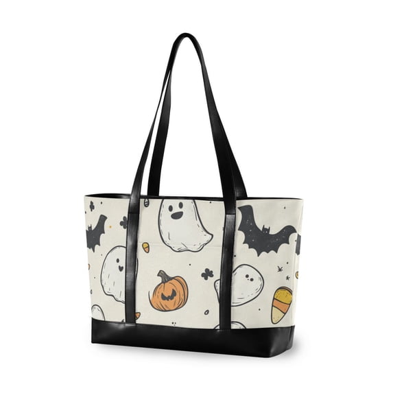 FORMRS Canvas Laptop Tote Bag for Women with 15.6" Computer Compartments Shoulder Handbag, Halloween Happy Ghosts