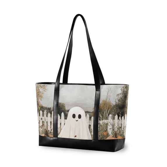 FORMRS Canvas Laptop Tote Bag for Women with 15.6" Computer Compartments Shoulder Handbag, Halloween Pumpkin Field