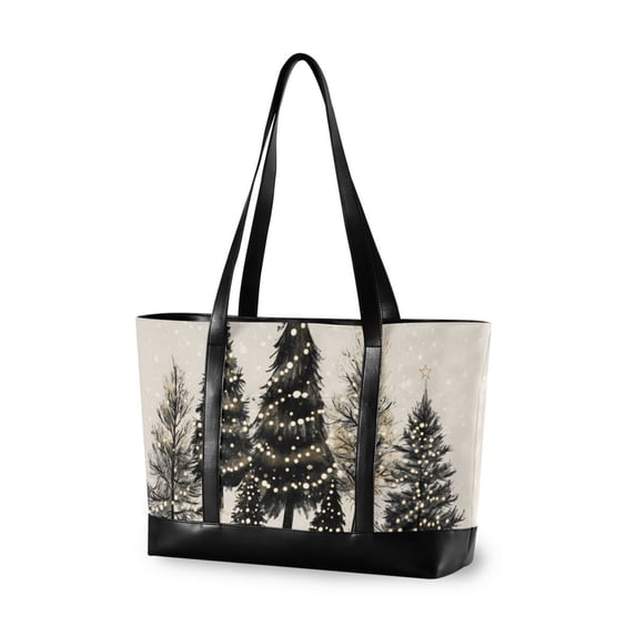 FORMRS Canvas Laptop Tote Bag for Women with 15.6" Computer Compartments Shoulder Handbag, Hand Drawn Christmas Trees