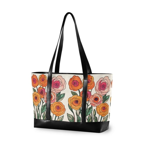 FORMRS Canvas Laptop Tote Bag for Women with 15.6" Computer Compartments Shoulder Handbag, Hand Drawn Floral