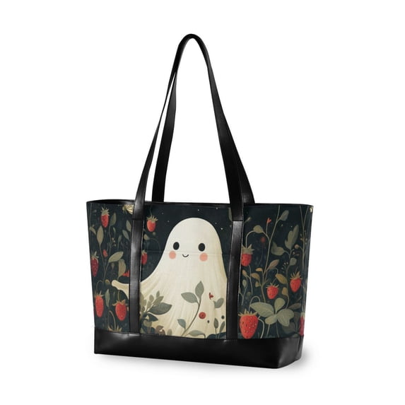 FORMRS Canvas Laptop Tote Bag for Women with 15.6" Computer Compartments Shoulder Handbag, Happy Ghost