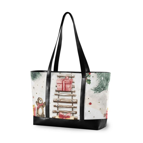 FORMRS Canvas Laptop Tote Bag for Women with 15.6" Computer Compartments Shoulder Handbag, Holiday Train