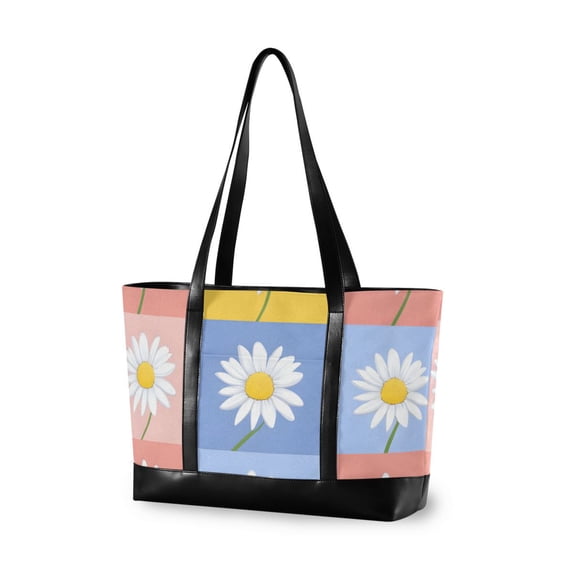FORMRS Canvas Laptop Tote Bag for Women with 15.6" Computer Compartments Shoulder Handbag, Light Blue Daisy