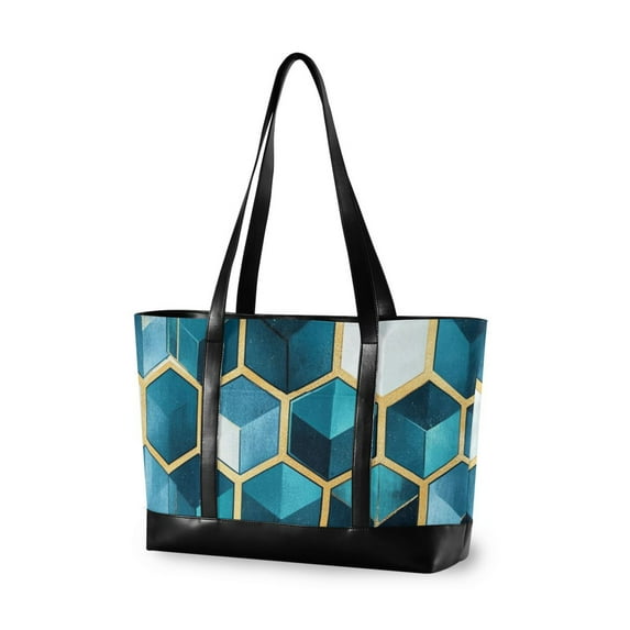 FORMRS Laptop Tote Bag for Women with 15.6" Computer Compartments Handbag, Light Blue Geometric Pattern