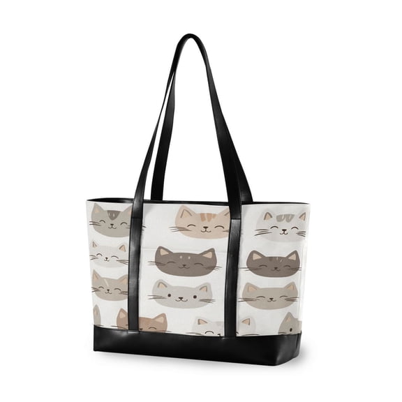 FORMRS Canvas Laptop Tote Bag for Women with 15.6" Computer Compartments Shoulder Handbag, Light Gray Cat Pattern