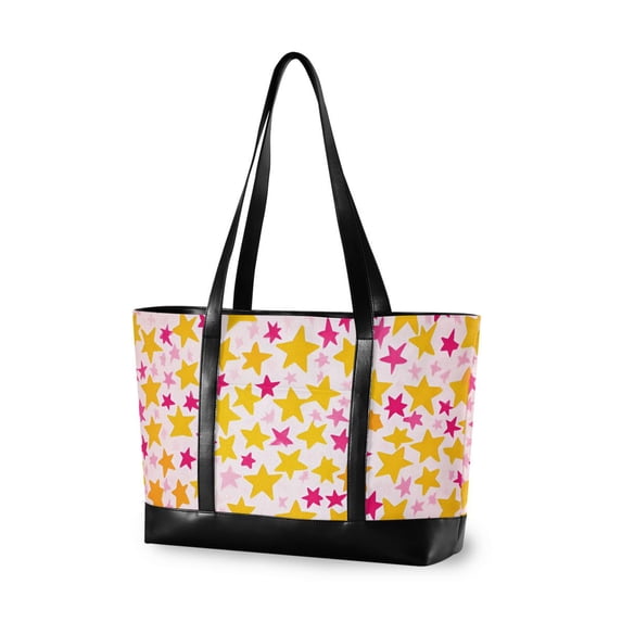 FORMRS Canvas Laptop Tote Bag for Women with 15.6" Computer Compartments Shoulder Handbag, Light Pink Stars