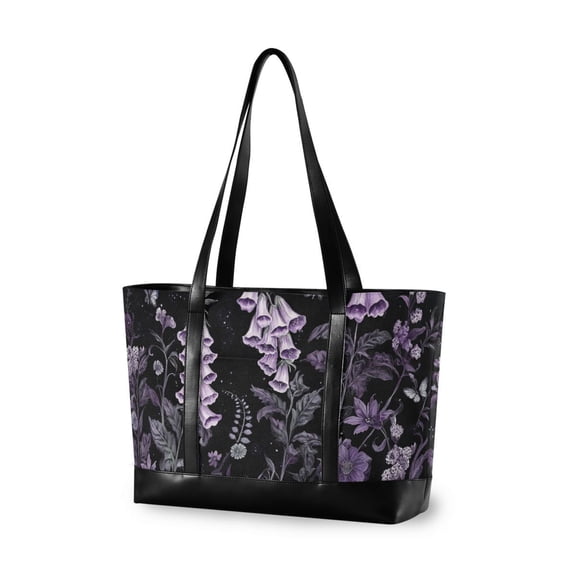 FORMRS Canvas Laptop Tote Bag for Women with 15.6" Computer Compartments Shoulder Handbag, Light Purple Flowers