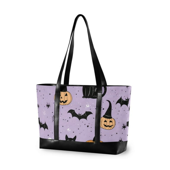 FORMRS Laptop Tote Bag for Women with 15.6" Computer Compartments Handbag, Light Purple Halloween Black Cat
