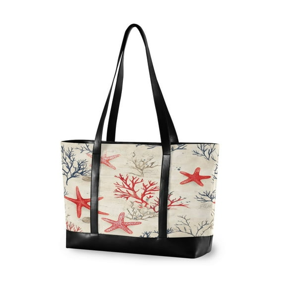 FORMRS Canvas Laptop Tote Bag for Women with 15.6" Computer Compartments Shoulder Handbag, Light Red Starfish