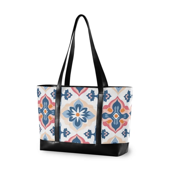 FORMRS Canvas Laptop Tote Bag for Women with 15.6" Computer Compartments Shoulder Handbag, Navy Blossom Mosaic