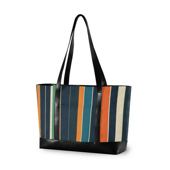 FORMRS Laptop Tote Bag for Women with 15.6" Computer Compartments Handbag, Navy Blue Stripes
