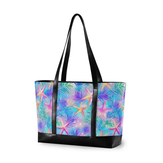 FORMRS Canvas Laptop Tote Bag for Women with 15.6" Computer Compartments Shoulder Handbag, Neon Starfish Pattern