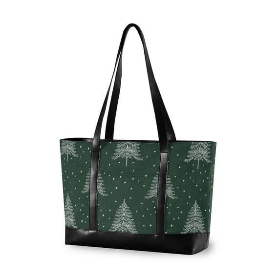 FORMRS Canvas Laptop Tote Bag for Women with 15.6" Computer Compartments Shoulder Handbag, New Year Tree Pattern