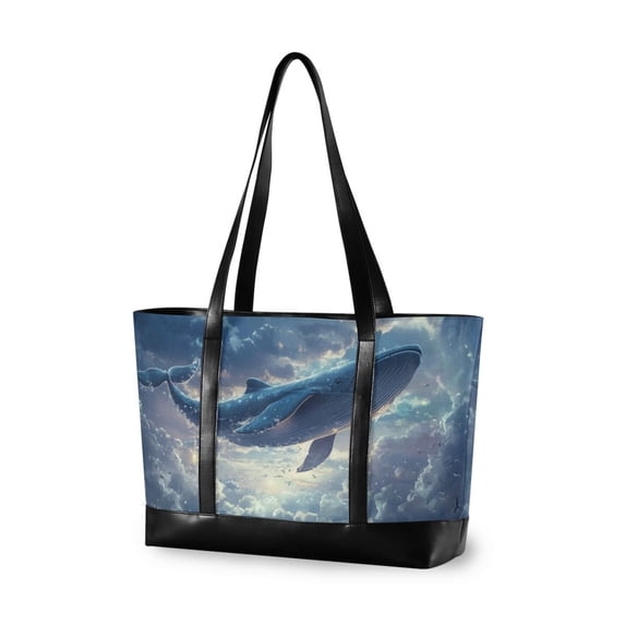 FORMRS Canvas Laptop Tote Bag for Women with 15.6" Computer Compartments Shoulder Handbag, Night Floating Whale