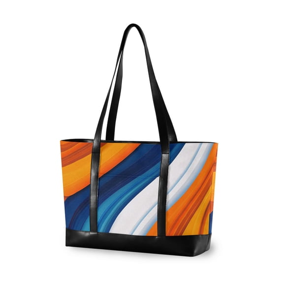 FORMRS Canvas Laptop Tote Bag for Women with 15.6" Computer Compartments Shoulder Handbag, Orange Abstract Wavy