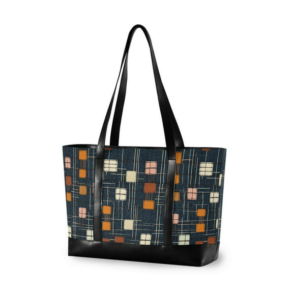 FORMRS Laptop Tote Bag for Women with 15.6" Computer Compartments Handbag, Orange Checkered Pattern