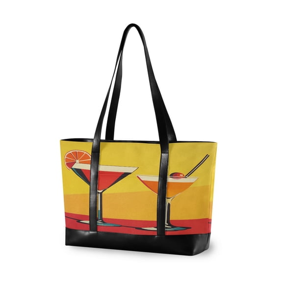 FORMRS Canvas Laptop Tote Bag for Women with 15.6" Computer Compartments Shoulder Handbag, Orange Cocktails