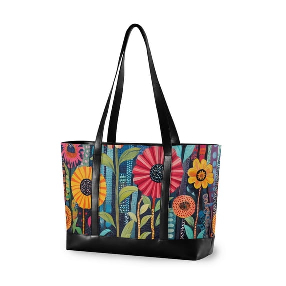 FORMRS Canvas Laptop Tote Bag for Women with 15.6" Computer Compartments Shoulder Handbag, Orange Colorful Flowers
