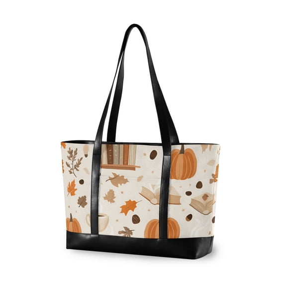 FORMRS Canvas Laptop Tote Bag for Women with 15.6" Computer Compartments Shoulder Handbag, Orange Fall Pumpkin