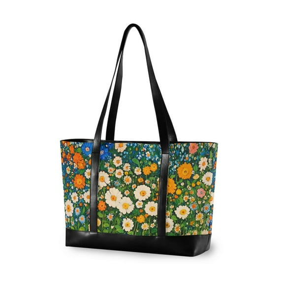 FORMRS Laptop Tote Bag for Women with 15.6" Computer Compartments Handbag, Orange Floral Garden