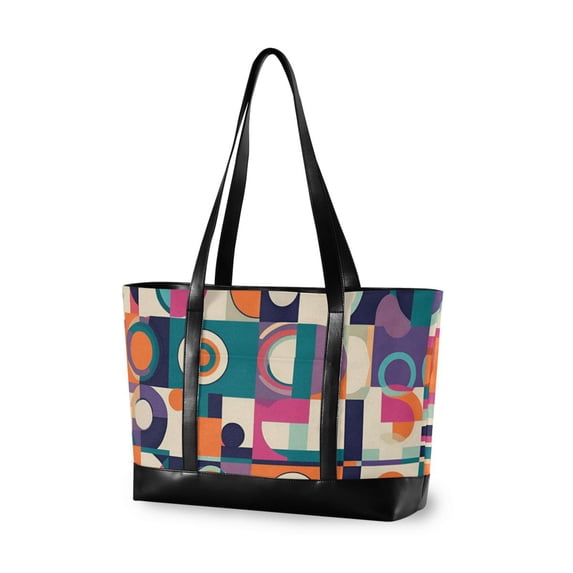 FORMRS Canvas Laptop Tote Bag for Women with 15.6" Computer Compartments Shoulder Handbag, Orange Geometric