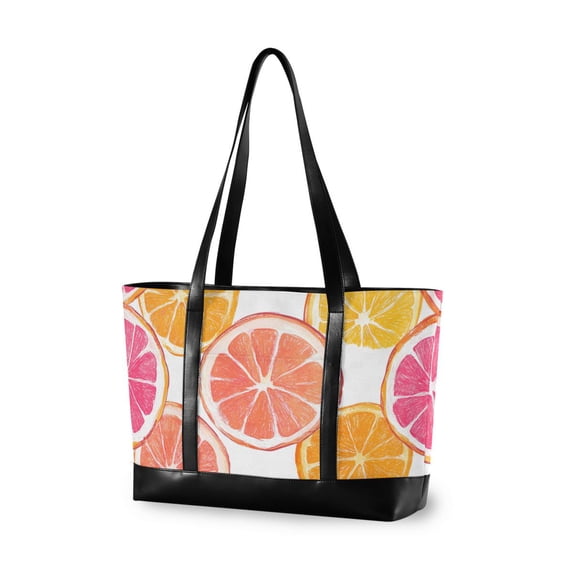 FORMRS Canvas Laptop Tote Bag for Women with 15.6" Computer Compartments Shoulder Handbag, Orange Grapefruit Slices