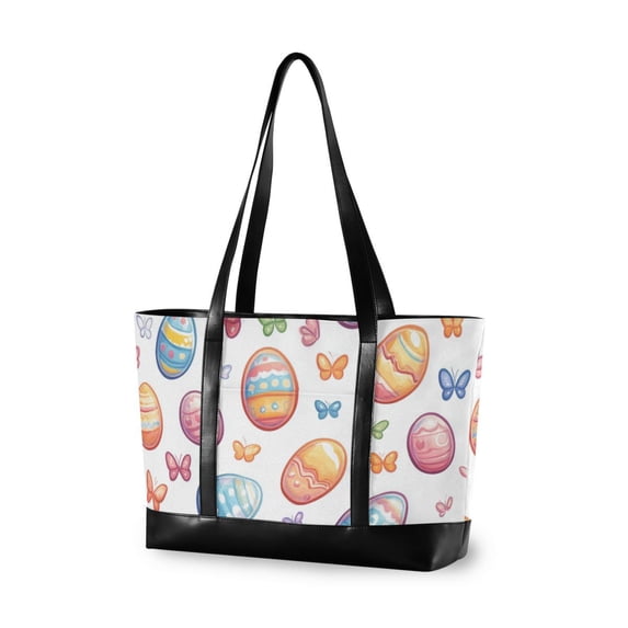 FORMRS Canvas Laptop Tote Bag for Women with 15.6" Computer Compartments Shoulder Handbag, Pastel Easter Pattern