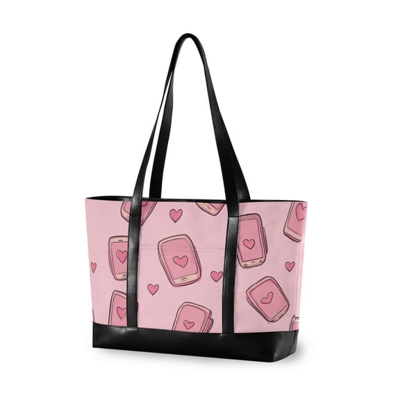 FORMRS Canvas Laptop Tote Bag for Women with 15.6" Computer Compartments Shoulder Handbag, Phones and Hearts