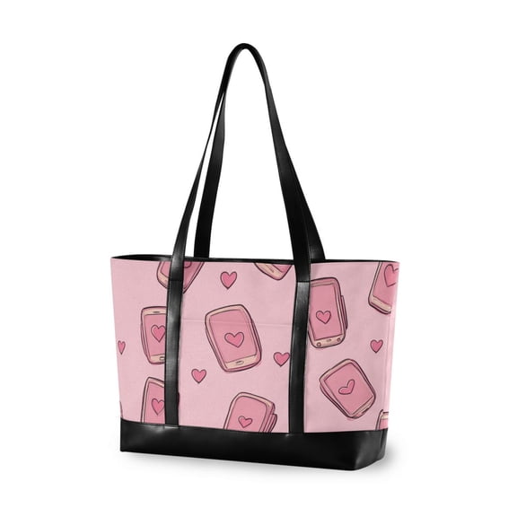 FORMRS Canvas Laptop Tote Bag for Women with 15.6" Computer Compartments Shoulder Handbag, Phones and Hearts